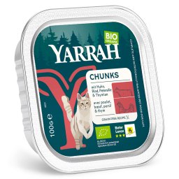 Yarrah Bio Chunks 16 x 100 g - Pollo ecológico y vacuno ecológico con perejil ecológico y tomillo ecológico