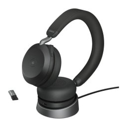 Auriculares Jabra Evolve2 75 inalámbricos Bluetooth con Cancelación de Ruido para oficina con micrófono y estación de carga negros
