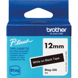 BROTHER P-TOUCH BTAG335 - Cinta de escritura, blanco sobre negro, 12 mm, Btag
