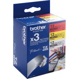 BROTHER P-TOUCH TZE31M3 - Cinta de escritura laminada, 1 negro sobre rojo / blanco / amari