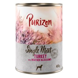 Purizon Single Meat 12 x 400 g comida húmeda para perros - Pack Ahorro - Pavo con flores de brezo