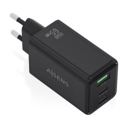 Cargador de dispositivos móviles Aisens ASCH-65W3P073-BK GaN 65W 2xUSB-C 1xUSB-A Negro carga rápida PD QC