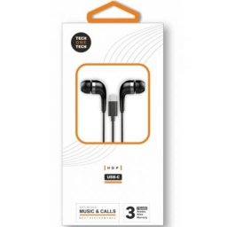 Auriculares Tech One Tech TEC1305 con cable USB-C, microfono, reduccion de ruido, negros