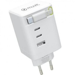 Cargador de pared Muvit For Change 100 W 3 USB-C 1 USB-A con cable retractil