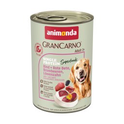 animonda GranCarno Adult Single Protein Superfoods 24 x 400 g - Pack ahorro - Vacuno y remolacha roja, moras, diente de león
