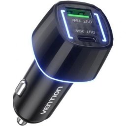 Cargador de coche Vention FFRB0 dos puertos USB-C USB-A 48W negro