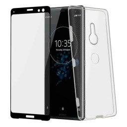 Avizar Funda Silicona Transparente + Cristal Templado con Bordes Negros para Sony Xperia XZ3