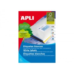 Etiqueta adhesiva apli 1299 tamaño 105x29 mm para fotocopiadora laser ink-jet caja con 100 hojas din a4