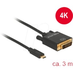 DELOCK 85322 - Cable USB, conector C a conector DVI 24+1, modo DP-Alt, 3 m..