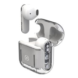 Auriculares Celly SHEER inalámbricos Bluetooth True Wireless, micrófono integrado y estuche de carga, diseño transparente y blanco
