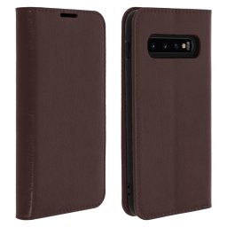 Avizar Funda Libro Cartera de Cuero Marrón Oscuro para Samsung Galaxy S10 Plus