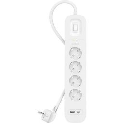 Regleta Belkin SRB001VF2M 4 Tomas con Protección, USB-C y USB-A, Cable 2 m, Montaje en Pared