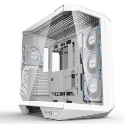 Torre gaming Darkflash DY470 blanca panorámica con 4 ventiladores ARGB