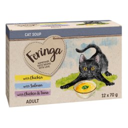 Feringa Cat Soup 12 x 70 g sopa para gatos - Pack mixto (pollo, salmón, pollo y atún)