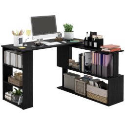 Homcom Escritorio Esquinero Giratorio Con Estantería 120x110x74,5 Cm Negro