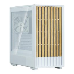 Caja minitorre Zalman P10 Namu Blanca panel cristal templado frontal madera