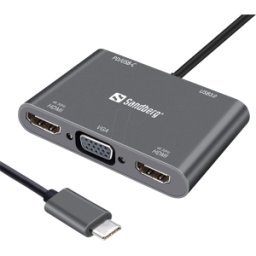 SANDBERG 136-35 - ADAPTADOR USB-C > 2X HDMI + VGA + USB 3,0 + PD, 4K.