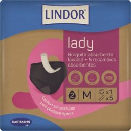 Lindor Lady Ropa Interior Lavable Menstruación e Incontinencia Talla M + 5 recambios