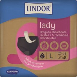 Lindor Lady Ropa Interior Lavable Menstruación y Incontinencia Talla L + 5 recambios