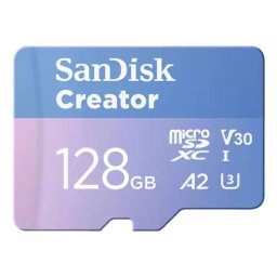 Tarjeta microSDXC Sandisk Creator SDSQXAA-128G-GN6MS 128 GB UHS-I V30 Clase 10 Azul + Adaptador SD