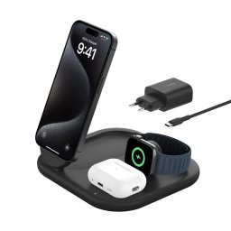 Cargador Belkin BoostCharge WIZ029VFBK magnético 3 en 1 Qi2 15 W plegable negro