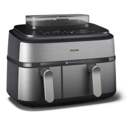 Freidora de aire Philips NA555/00 9L Doble Cubeta Rapid Air 12 Programas Pantalla LED Plata