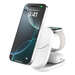 Cargador inalámbrico Belkin WIZ037KQWH 3 en 1 Qi2 UltraCharge plegable blanco