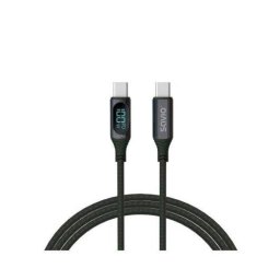 Cable USB-C Savio CL-174 con pantalla digital y carga rápida 100 W 1 m negro