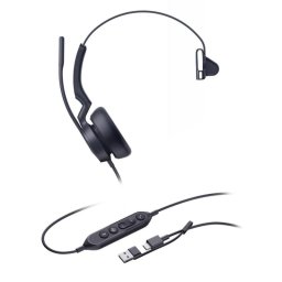 Auriculares Yealink UH46 Mono con cable USB-C/USB-A para oficina, cancelación de ruido, negros