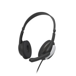 Auriculares Hama HS-P100 V2 con cable jack para oficina y PC con micrófono, control de volumen y almohadillas transpirables, negro y plata