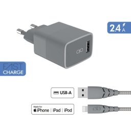 Cable USB-A a Lightning FORCE POWER FPCSCBLAMFI1.2MRG 1,2 m Gris carga rápida 2,4 A nylon ultrarreforzado
