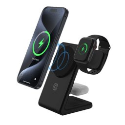 Cargador inalámbrico CRONG CRG-MSPS-BLK MagSafe 3 en 1 para móvil, smartwatch y auriculares