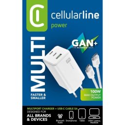 Cargador USB Cellularline Multipower 100W Kit con tecnología GaN y cable USB-C