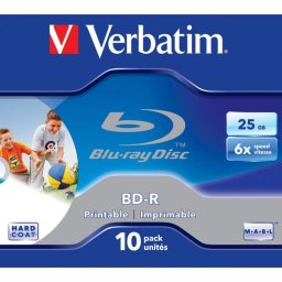 Disco Blu-ray VERBATIM 43713 BD-R 25 GB 6x Imprimible Estuche Jewel 10 unidades
