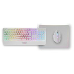 Mars Gaming MCP124 Combo 3 en1 Teclado LED RGB + Ratón RGB 3200 DPI + Alfombrilla, Español, Blanco
