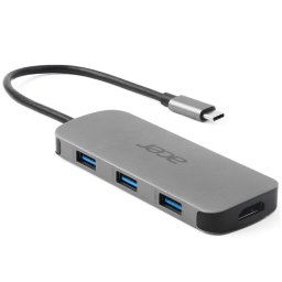 Acer Docking Station Dongle USB-C 7 en 1 PD 100W 1x Tipo-C, 1x HDMI 4K60, 3x USB3.2, 1x SD/TF Plata