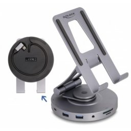Base para portátil y tablet DeLock 88017 soporte 14" HDMI USB 4K 360° gris