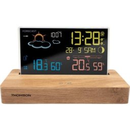 Estación meteorológica Thomson CT610 madera negro pantalla color pronóstico alarma