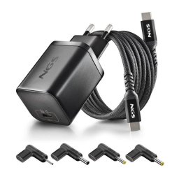 Cargador NGS BUD65W-AC 65W GaN USB-C con 4 conectores y cable 1,5 m