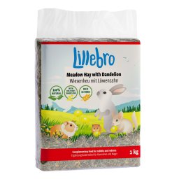 Heno de prado Lillebro para roedores y conejos - 3 x 1 kg heno de prado con diente de león - Pack Ahorro