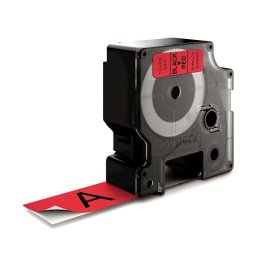 Cinta de etiquetas DYMO D1 estándar negro sobre rojo poliéster 24 mm x 7 m