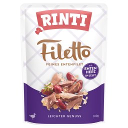 RINTI Filetto Pouch en gelatina 48 x 100 g - Pack ahorro - Pato con corazón de pato
