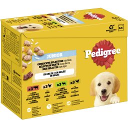 Pedigree Junior en bolsitas - Pack mixto - 12 x 100 g - Selección mixta en gelatina (4 variedades)
