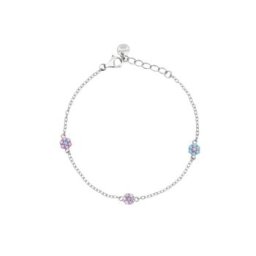 PULSERA MABINA JUNIOR DE PLATA RODIADA CON FLORES DE TURMALINA SINTETICA ROSA Y CIRCONITAS MULTICOLOR 533876