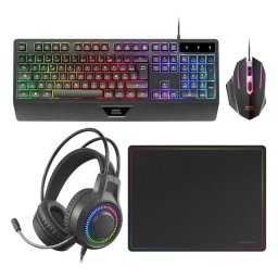 Mars Gaming MCP124PRO Combo RGB 4en1 Teclado H-Mech Ratón Auriculares Alfombrilla Español Negro