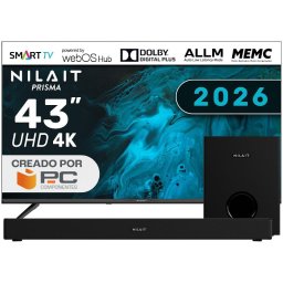 Nilait Prisma 43UD7004SWOS 43" LED 4K Smart TV WebOS + Barra de sonido con subwoofer 120W Dolby 2.1