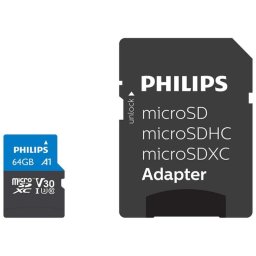 Tarjeta microSD Philips FM64MP65B 64 GB UHS-I Clase 10 U3 V30 con adaptador SD