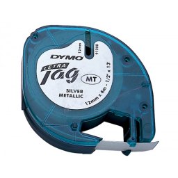 Cinta dymo metalizada 12mmx4mt -negro/plata para letratag