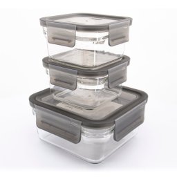 Glasslock Oven Smart - Set De 3 Recipientes Cuadrados De 0.4l Y 1.1l En Vidrio Templado Aptos Horno