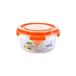 Glasslock Classic - Recipiente Hermético Redondo De 0.4l En Vidrio Templado. Naranja